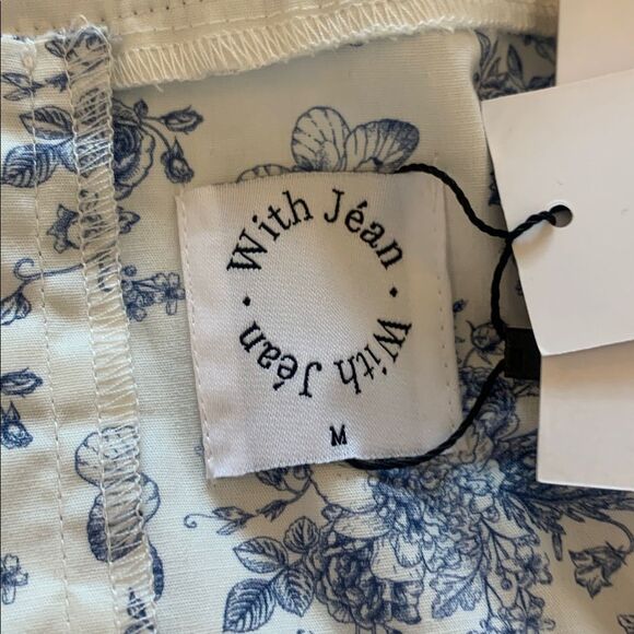 With Jean Sabrin Toile Papillon Strapless Floral Blue White Mini Dress‎ medium - Picture 10 of 16